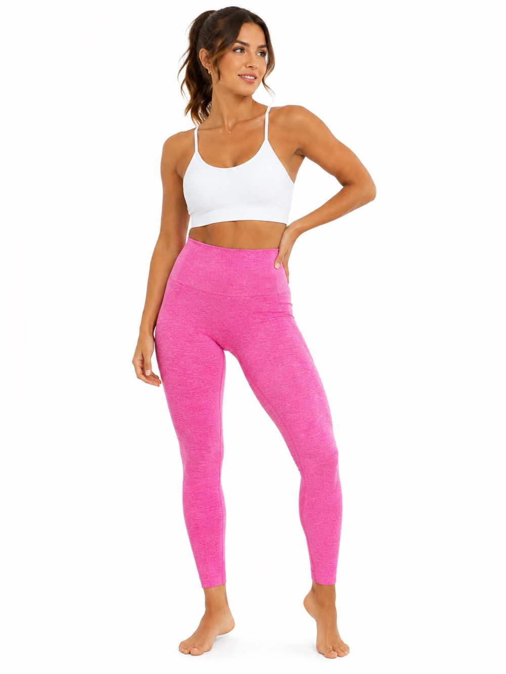 Hot Pink Seamless High Waisted Leggings Ribbed Workout Yoga Size L